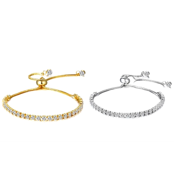 Made with Swarovski Gold and Silver Adjustable Tennis Slider Bolo Bracelets - Picture 2 of 5